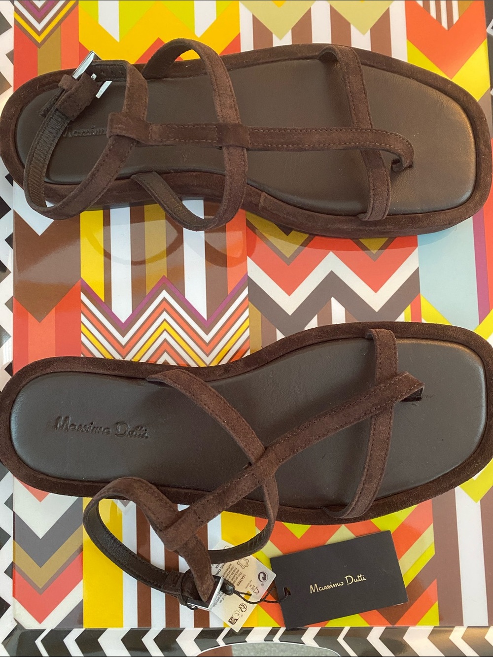 Massimo Dutti Dark Brown Suede Strappy Flat Sandals